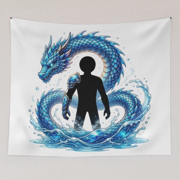 Item preview, Blue Water Dragon and Silhouette Warrior Fantasy Art designed and sold by Interactive-Art.