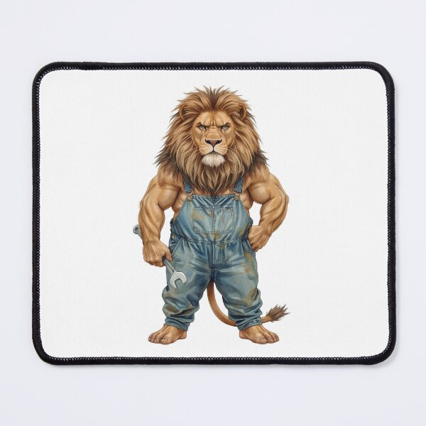 Item preview, Lion Mechanic with Wrench Wearing Denim Overalls designed and sold by VeloraCrafts.