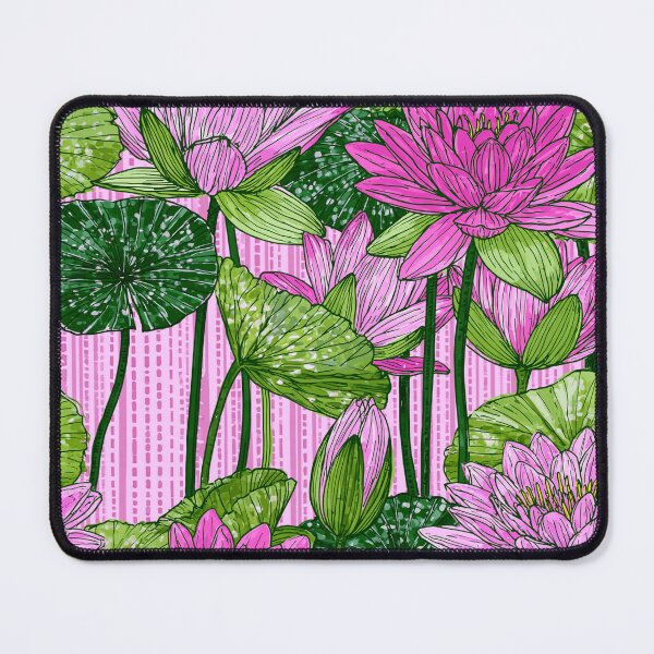 Artikelvorschau, Rosa Seerosen und Lotusteich, florales Muster im Buntstiftstil entworfen und verkauft von VectorForge.