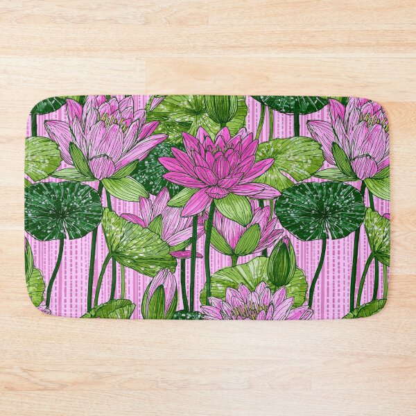 Item preview, Pink Water Lilies and Lotus Pond Floral Pattern Crayon Style designed and sold by VectorForge.