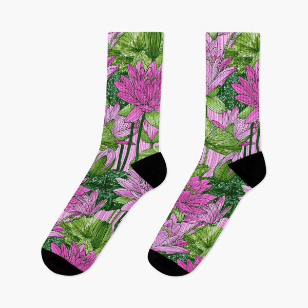 Item preview, Pink Water Lilies and Lotus Pond Floral Pattern Crayon Style designed and sold by VectorForge.