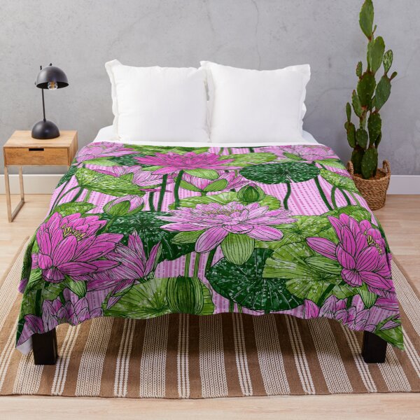 Item preview, Pink Water Lilies and Lotus Pond Floral Pattern Crayon Style designed and sold by VectorForge.
