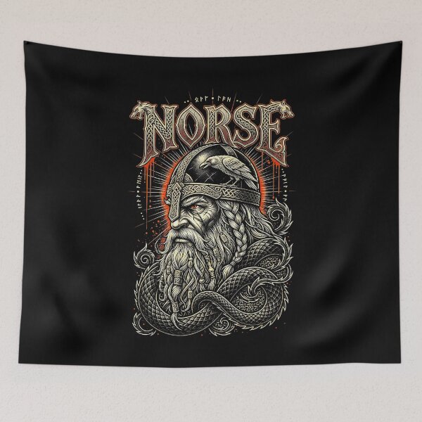 Item preview, Old Man Viking Warrior Raven Runes Norse Mythology designed and sold by GrandeDuc.