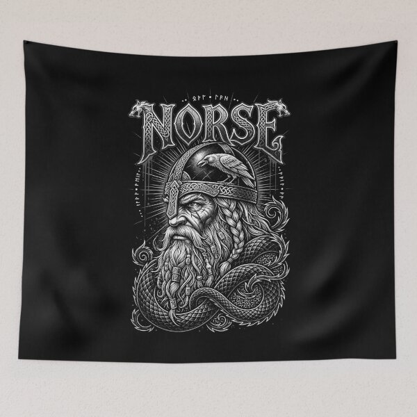 Item preview, Old Man Viking Warrior Raven Runes Norse Mythology designed and sold by GrandeDuc.