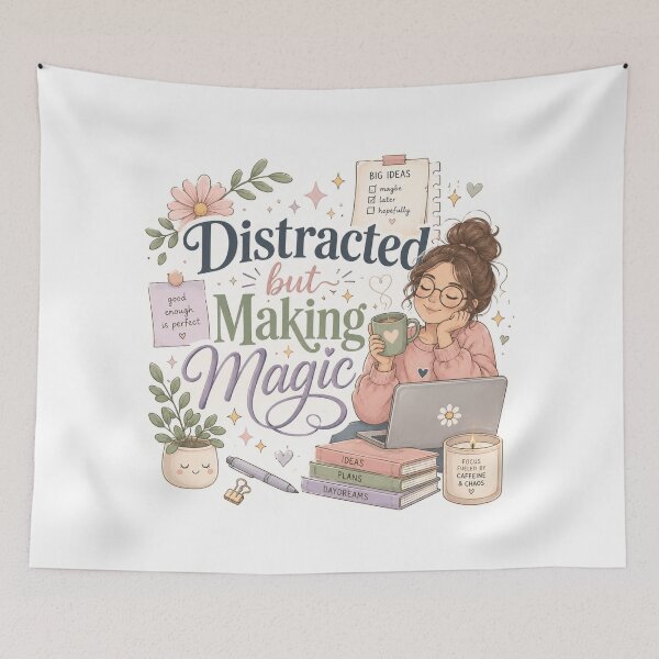 Item preview, Distracted But Making Magic Sticker | ADHD Motivation | Neurodivergent Productivity & Cozy Planner Aesthetic designed and sold by Pixanova.