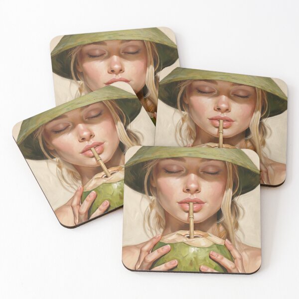 Item preview, Portrait painting young woman drinks a fresh coconut designed and sold by TYA - Take Your Art.