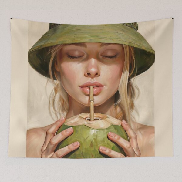Item preview, Portrait painting young woman drinks a fresh coconut designed and sold by TYA - Take Your Art.