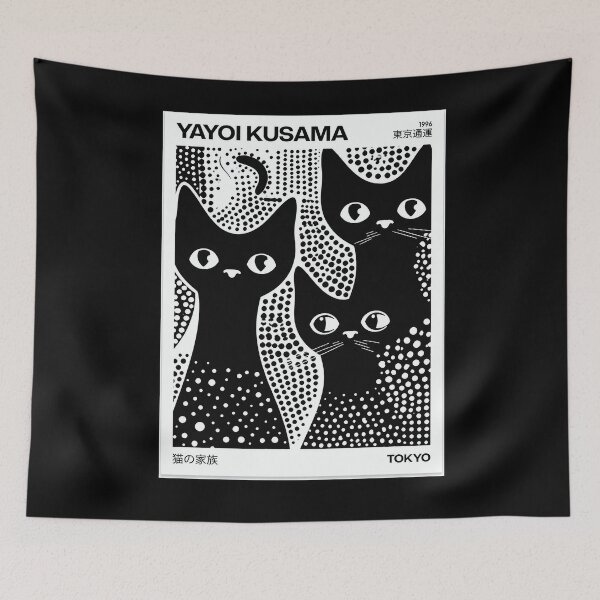Item preview, Yayoi Kusama Black Cats Poster 1996 - Iconic Polka Dot Cat Wall Art Print, Tokyo Japanese Art designed and sold by HappyGrandmaUB.