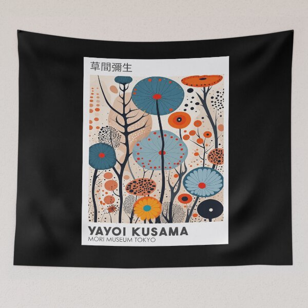 Item preview, Yayoi Kusama Mori Museum Poster - Blue Orange Floral Wall Art Print, Tokyo Modern Art Decor designed and sold by HappyGrandmaUB.