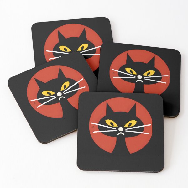 Item preview, Black Angry Cat Face With Yellow Eyes On Red Circle designed and sold by elalaoui attou.