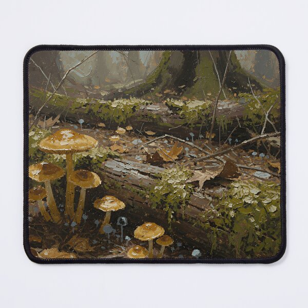 Item preview, Golden Forest Mushrooms Oil Painting, Enchanted Woodland Floor, Mossy Log Nature Art, Autumn Fantasy Forest Scene designed and sold by cr6zym1nd.