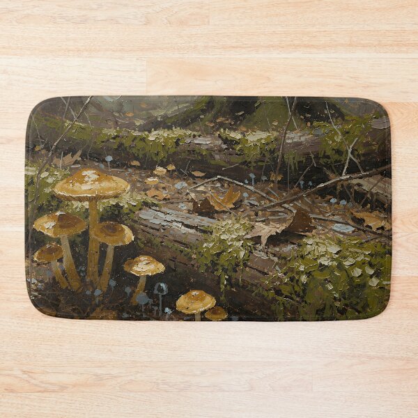 Item preview, Golden Forest Mushrooms Oil Painting, Enchanted Woodland Floor, Mossy Log Nature Art, Autumn Fantasy Forest Scene designed and sold by cr6zym1nd.
