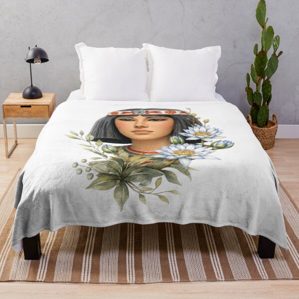 Item preview, Egyptian Queen Nofret Watercolor Art | Ancient Egyptian Lotus Floral Portrait | Botanical Egyptian Queen Illustration designed and sold by TuyaArts.