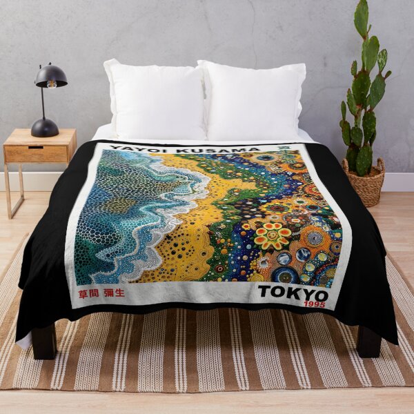 Item preview, Yayoi Kusama Ocean Shore Poster 1995 - Vibrant Blue Yellow Beach Wall Art Print, Tokyo Art Decor designed and sold by MorningJoco.