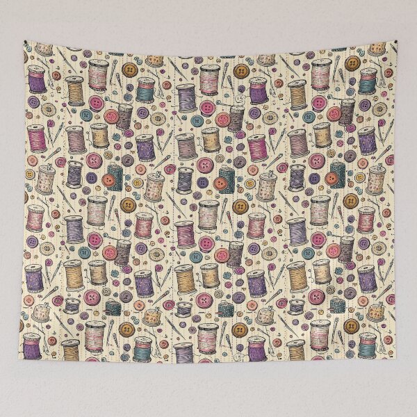 Item preview, Vintage Sewing Spools, Buttons and Needles Craft Pattern designed and sold by VectorForge.