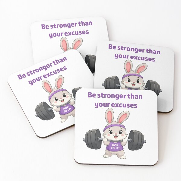 Item preview, Be Stronger Than Your Excuses Workout Bunny Cartoon designed and sold by     Fatma Creates.