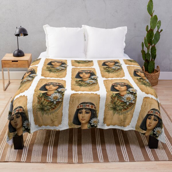 Item preview, Egyptian Queen Nofret Watercolor Art | Ancient Egyptian Lotus Floral Portrait | Botanical Egyptian Queen Illustration,Vintage Papyrus designed and sold by TuyaArts.