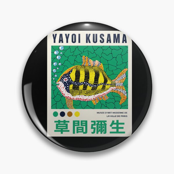 Artikelvorschau, Yayoi Kusama Poster „Streifenfisch“ – Bunter Kunstdruck mit gepunkteten Fischen, Pariser Museumsedition entworfen und verkauft von scrambledpeg.
