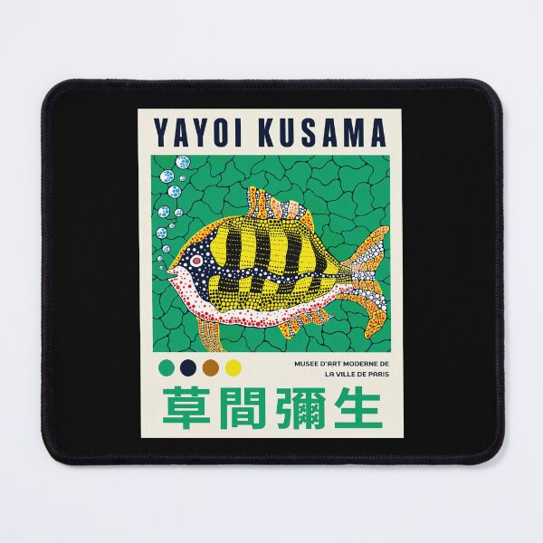 Item preview, Yayoi Kusama Striped Fish Poster - Colorful Polka Dot Fish Wall Art Print, Paris Museum Edition designed and sold by scrambledpeg.
