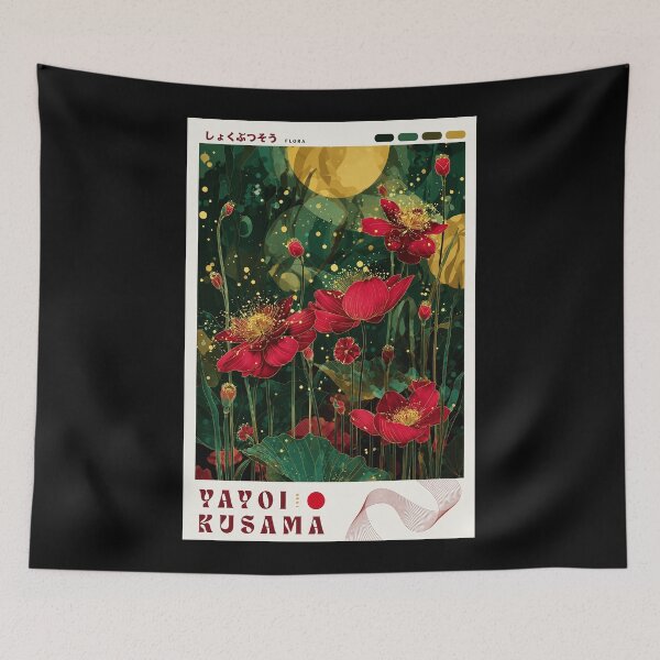 Item preview, Yayoi Kusama Red Flower Poster - Vibrant Flora Wall Art Print, Green Red Botanical Decor designed and sold by scrambledpeg.