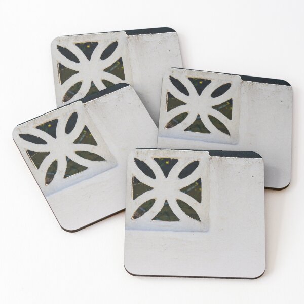 Item preview, White Decorative Concrete Vent Block in Wall With Floral Cutout Pattern Architectural Detail designed and sold by Nmallia.