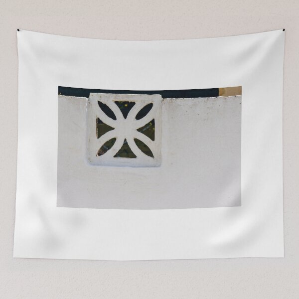 Item preview, White Decorative Concrete Vent Block in Wall With Floral Cutout Pattern Architectural Detail designed and sold by Nmallia.
