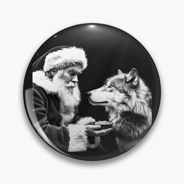 Item preview, Santa Feeding a Wolf – Black and White Winter Fantasy designed and sold by inkoutninja.