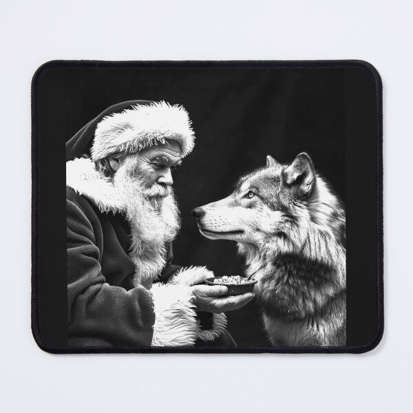 Item preview, Santa Feeding a Wolf – Black and White Winter Fantasy designed and sold by inkoutninja.