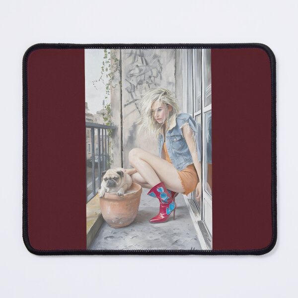 Item preview, Girl Pug on Balcony Realistic Art Print designed and sold by FalconeltcArt.
