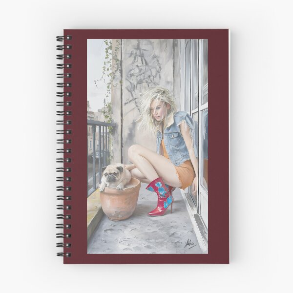Item preview, Girl  Pug on Balcony Realistic Art Print designed and sold by FalconeltcArt.