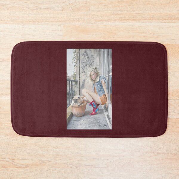 Item preview, Girl  Pug on Balcony Realistic Art Print designed and sold by FalconeltcArt.