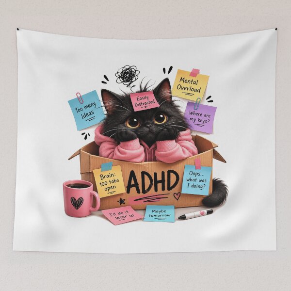 Item preview, Cute ADHD Black Cat | Funny ADHD Brain 100 Tabs Open Cat | Neurodiversity Mental Health Gift | Easily Distracted Kitty designed and sold by Pixanova.