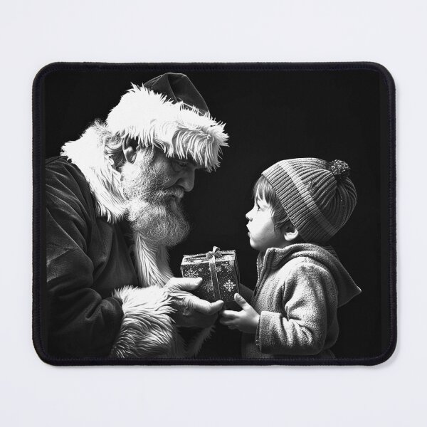 Item preview, Santa Giving a Christmas Gift to a Child Black and White Holiday Art designed and sold by inkoutninja.