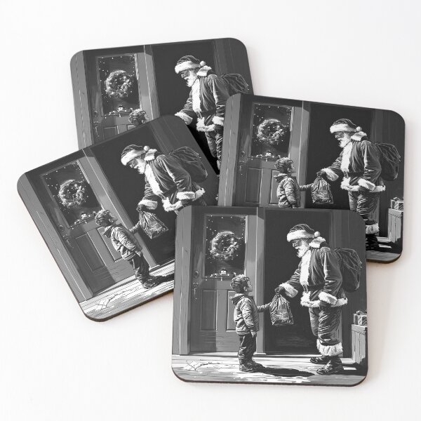Item preview, Santa Delivering a Christmas Gift at the Door Black and White Holiday Art designed and sold by inkoutninja.