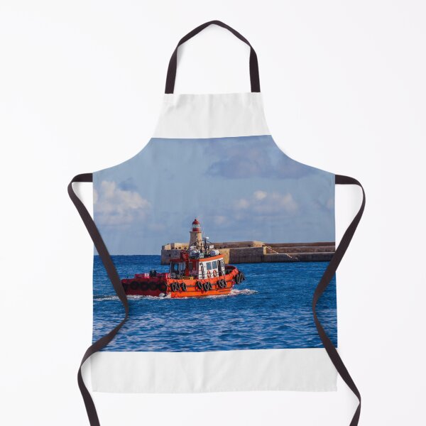 Item preview, Orange Pilot Boat Leaving Harbor With Lighthouse And Breakwater On Calm Blue Sea designed and sold by Nmallia.