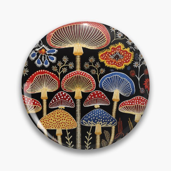 Item preview, Yayoi Kusama Magical Mushrooms Poster 1998 - Colorful Mushroom Wall Art Print, Tokyo Black Background designed and sold by DebraGiftShop.