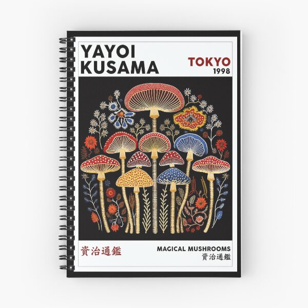 Item preview, Yayoi Kusama Magical Mushrooms Poster 1998 - Colorful Mushroom Wall Art Print, Tokyo Black Background designed and sold by DebraGiftShop.