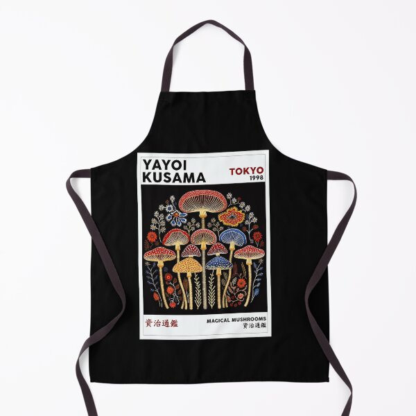 Item preview, Yayoi Kusama Magical Mushrooms Poster 1998 - Colorful Mushroom Wall Art Print, Tokyo Black Background designed and sold by DebraGiftShop.