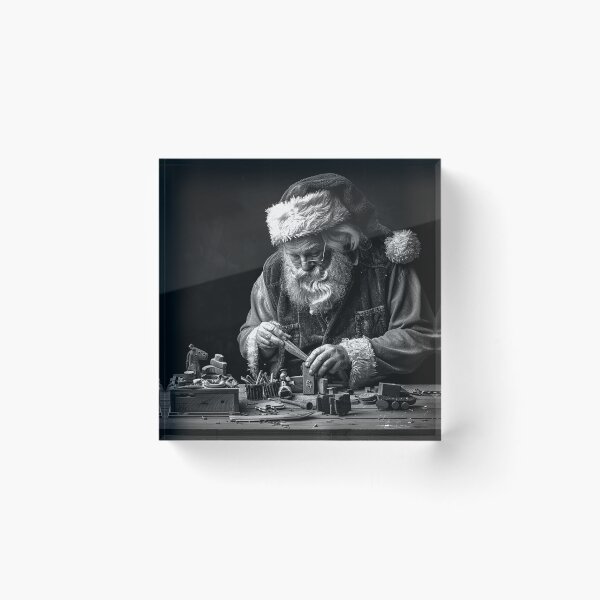 Item preview, Santa Making Wooden Toys Black and White Christmas Workshop Art designed and sold by inkoutninja.