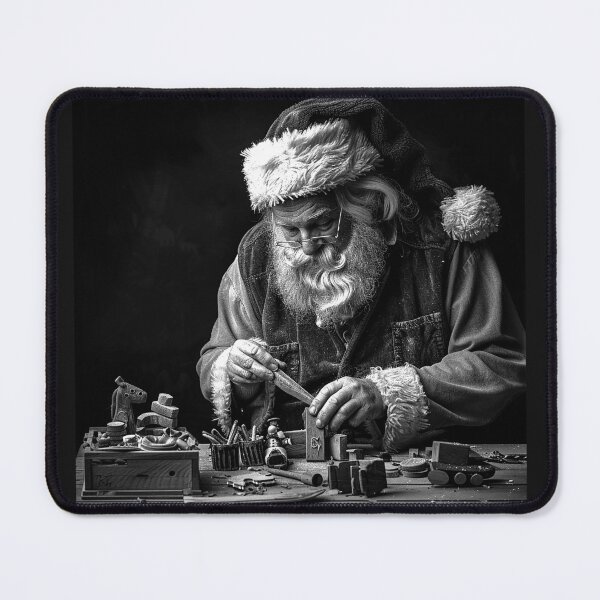 Item preview, Santa Making Wooden Toys Black and White Christmas Workshop Art designed and sold by inkoutninja.