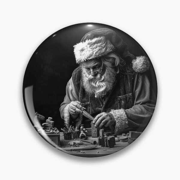 Item preview, Santa Making Wooden Toys Black and White Christmas Workshop Art designed and sold by inkoutninja.