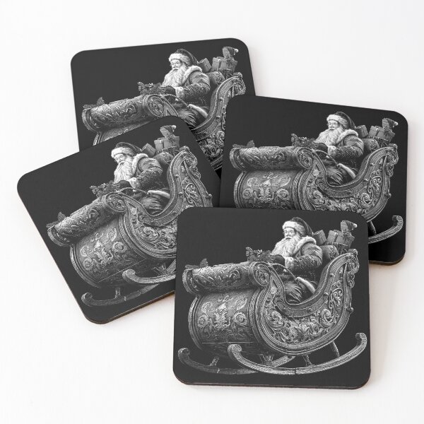 Item preview, Santa in an Ornate Sleigh with Christmas Gifts Black and White Holiday Art designed and sold by inkoutninja.