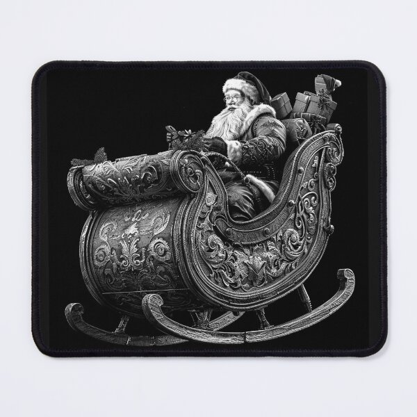 Item preview, Santa in an Ornate Sleigh with Christmas Gifts Black and White Holiday Art designed and sold by inkoutninja.