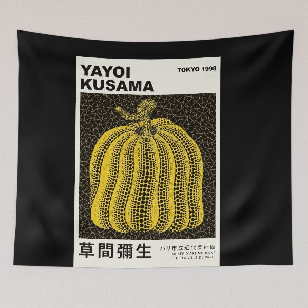 Item preview, Yayoi Kusama Yellow Pumpkin Poster 1998 - Iconic Polka Dot Wall Art Print, Tokyo Black Background designed and sold by DebraGiftShop.
