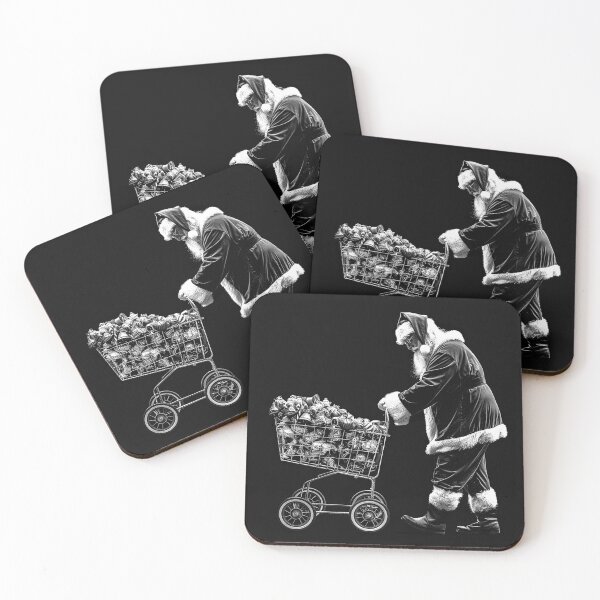 Item preview, Santa Shopping for Christmas Gifts Black and White Holiday Art designed and sold by inkoutninja.