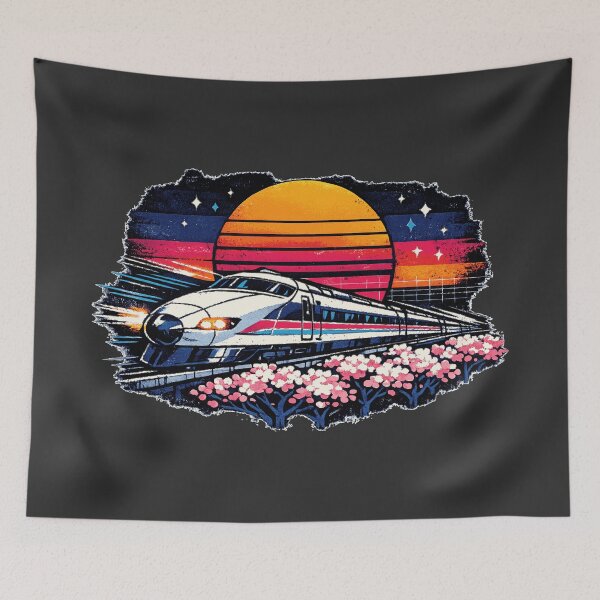 Item preview, Neon Retro Anime Cherry Blossom Bullet Train designed and sold by KungPowUnicorn.