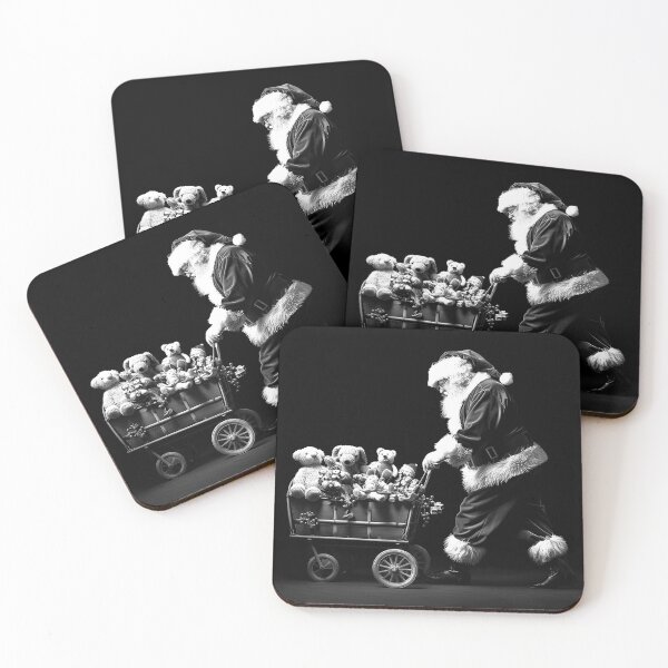 Item preview, Santa Pulling a Wagon Full of Toys Black and White Christmas Art designed and sold by inkoutninja.