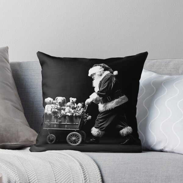 Item preview, Santa Pulling a Wagon Full of Toys Black and White Christmas Art designed and sold by inkoutninja.