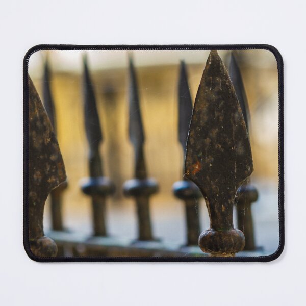Item preview, Close-Up Of Wrought Iron Fence Spearheads With Rust And Cobwebs, Shallow Depth Of Field designed and sold by Nmallia.