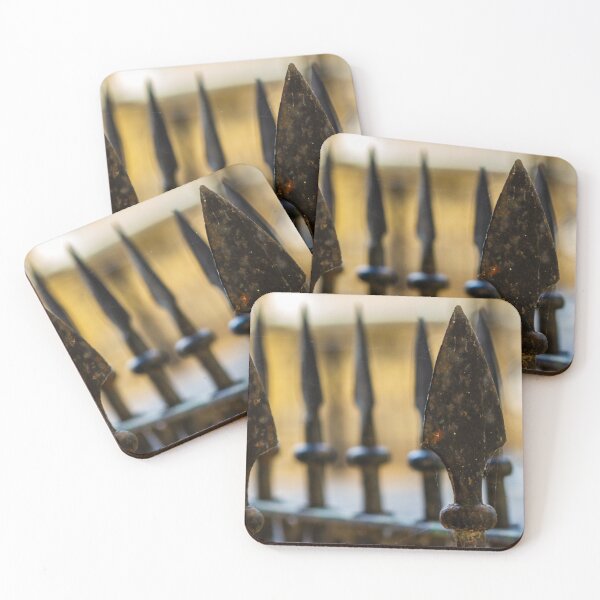 Item preview, Close-Up Of Wrought Iron Fence Spearheads With Rust And Cobwebs, Shallow Depth Of Field designed and sold by Nmallia.